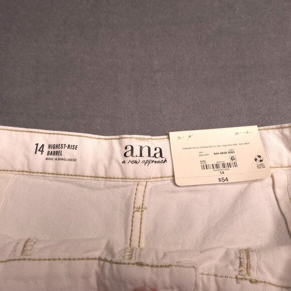 ana Womens Highest Rise Barrel Jeans 14 Off White Tapered Relaxed 100% Cotton - Picture 7 of 7